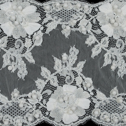 White Fancy Beaded Lace Trim - 10" Detail