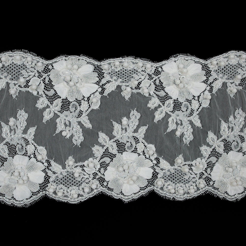 White Fancy Beaded Lace Trim - 10"