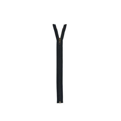 Black and Antique Gold Metal YKK 1-Way Separating Zipper - 14.75" Detail