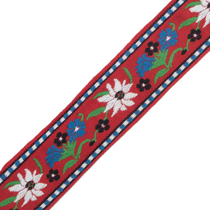 Red, Blue and Green Floral Jacquard Ribbon - 1.625" Detail