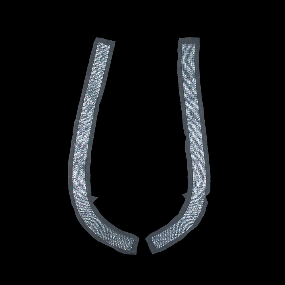 Silver and Periwinkle 2-Piece Beaded Neckline Applique - 16" x 1.25"