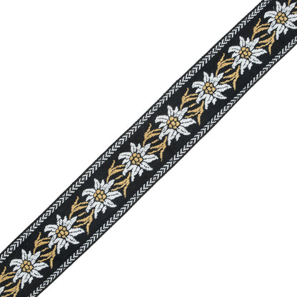 Black, Mustard and White Floral Jacquard Ribbon - 2"