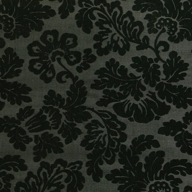 Deep Forest Green Floral Laminated Stretch Polyester Woven