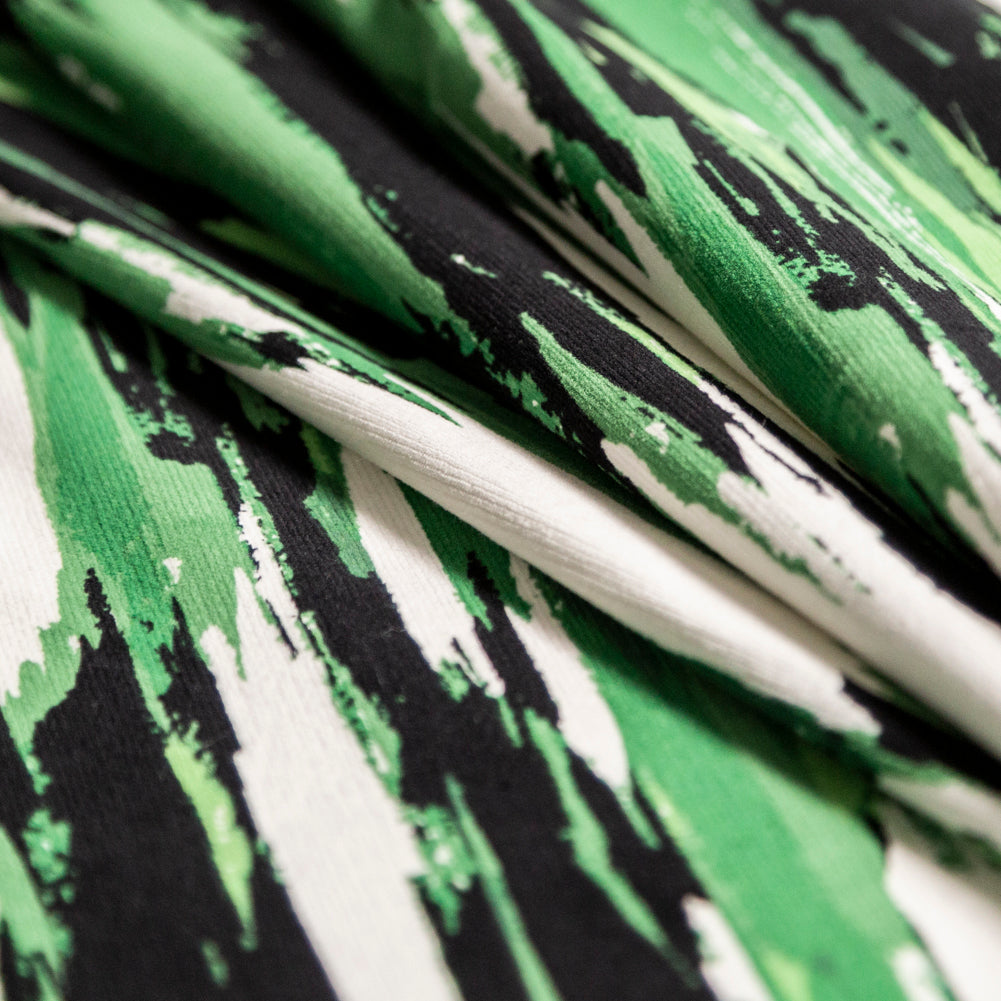 Green Abstract Stripes Stretch Cotton Corduroy Detail