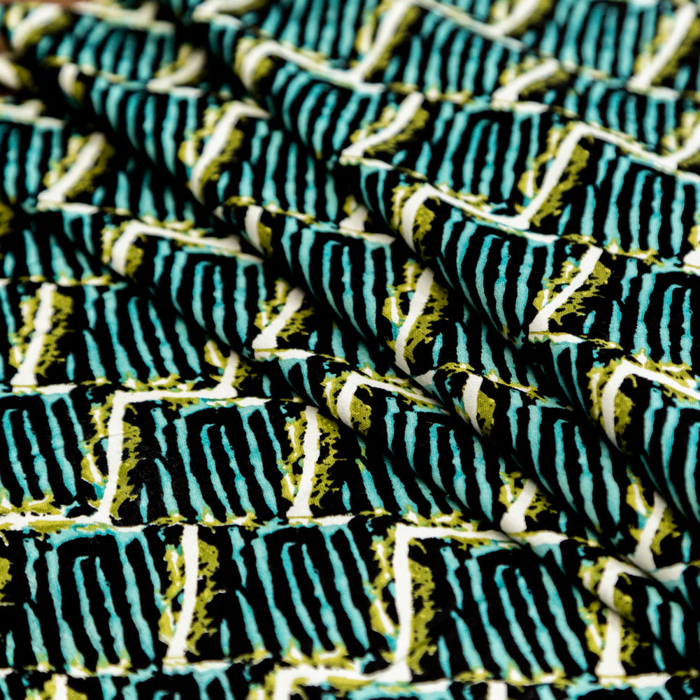 Blue Tiger Striped Diamond Printed Stretch Cotton Twill Detail