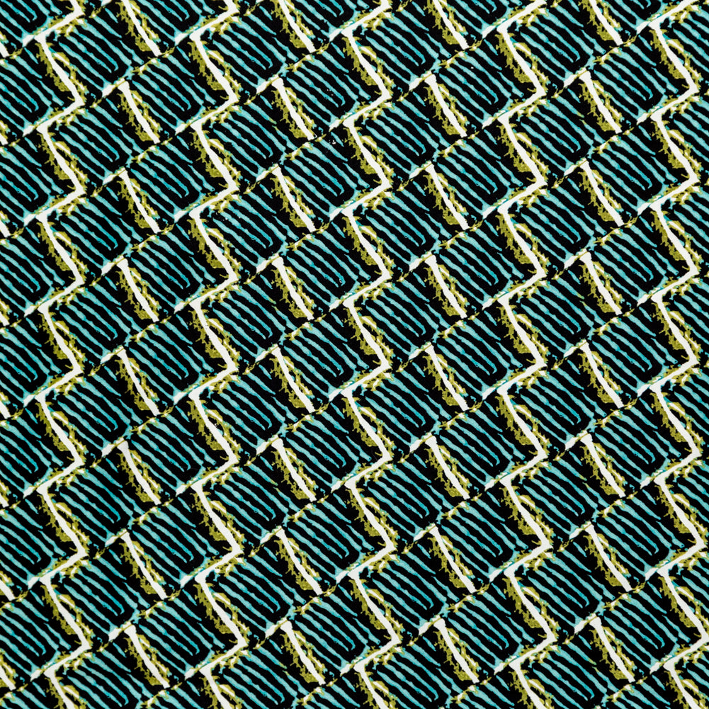 Blue Tiger Striped Diamond Printed Stretch Cotton Twill