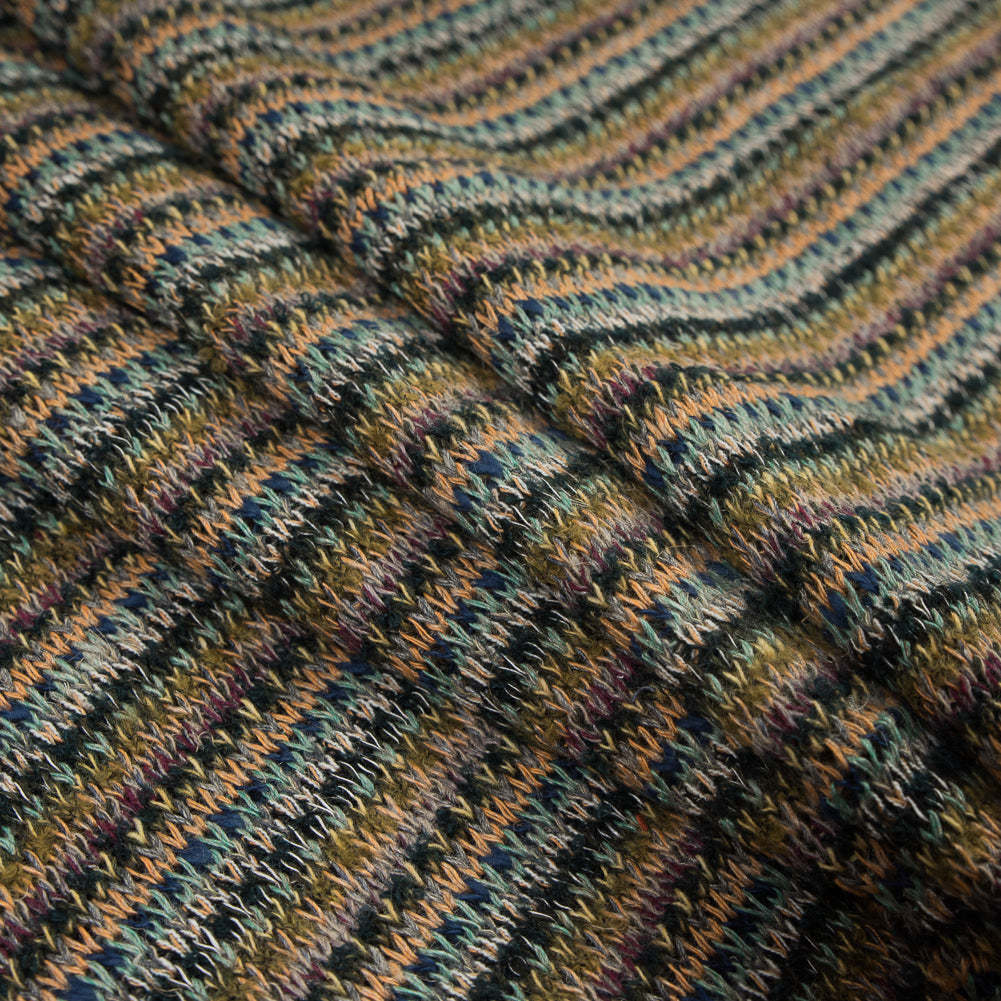 Italian Olive and Forest Green Striped Blended Wool Knit Detail