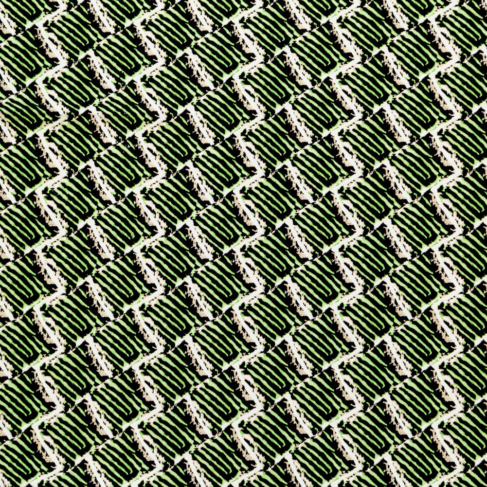 Green Tiger Striped Diamond Printed Stretch Cotton Twill