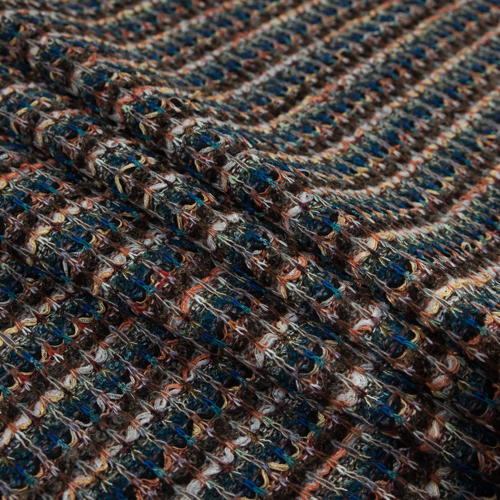 Italian Cobalt, Brown and Yellow Striped Wool Knit Detail