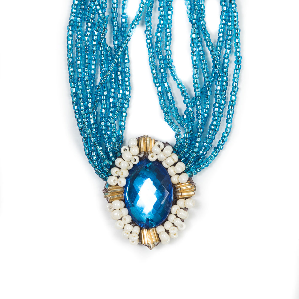 Turquoise Beaded Sew-In Neckline Applique - 1" x 16" Detail