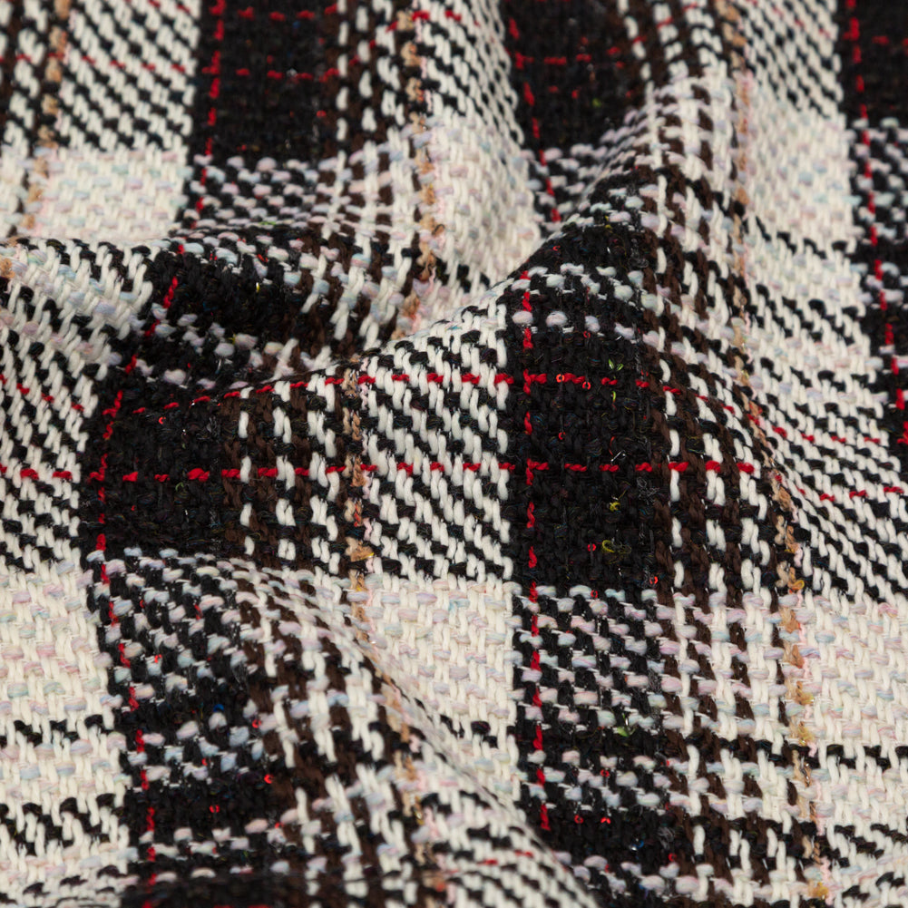 Black, Ivory and Red Plaid Tweed with Sequins - Full