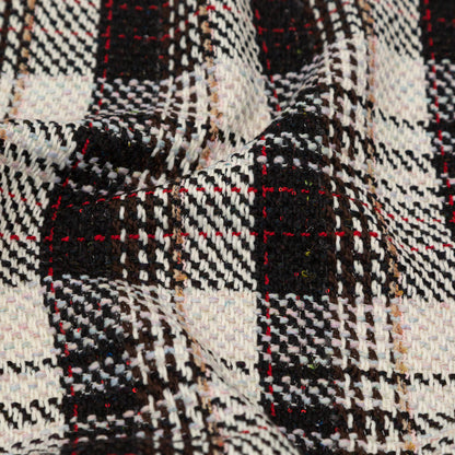 Black, Ivory and Red Plaid Tweed with Sequins - Full
