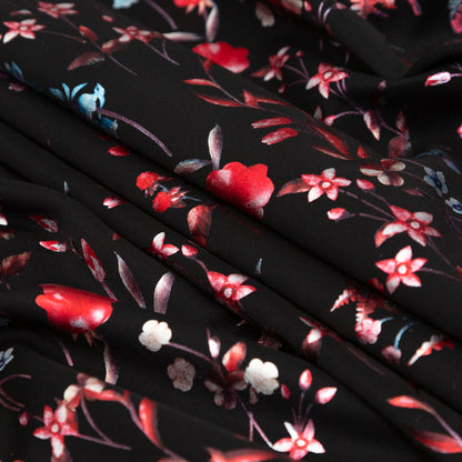 Black Ponte Knit with Red and Blue Floral Foil Design Detail