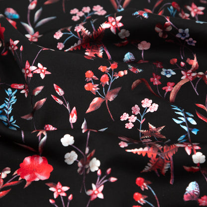 Black Ponte Knit with Red and Blue Floral Foil Design Full