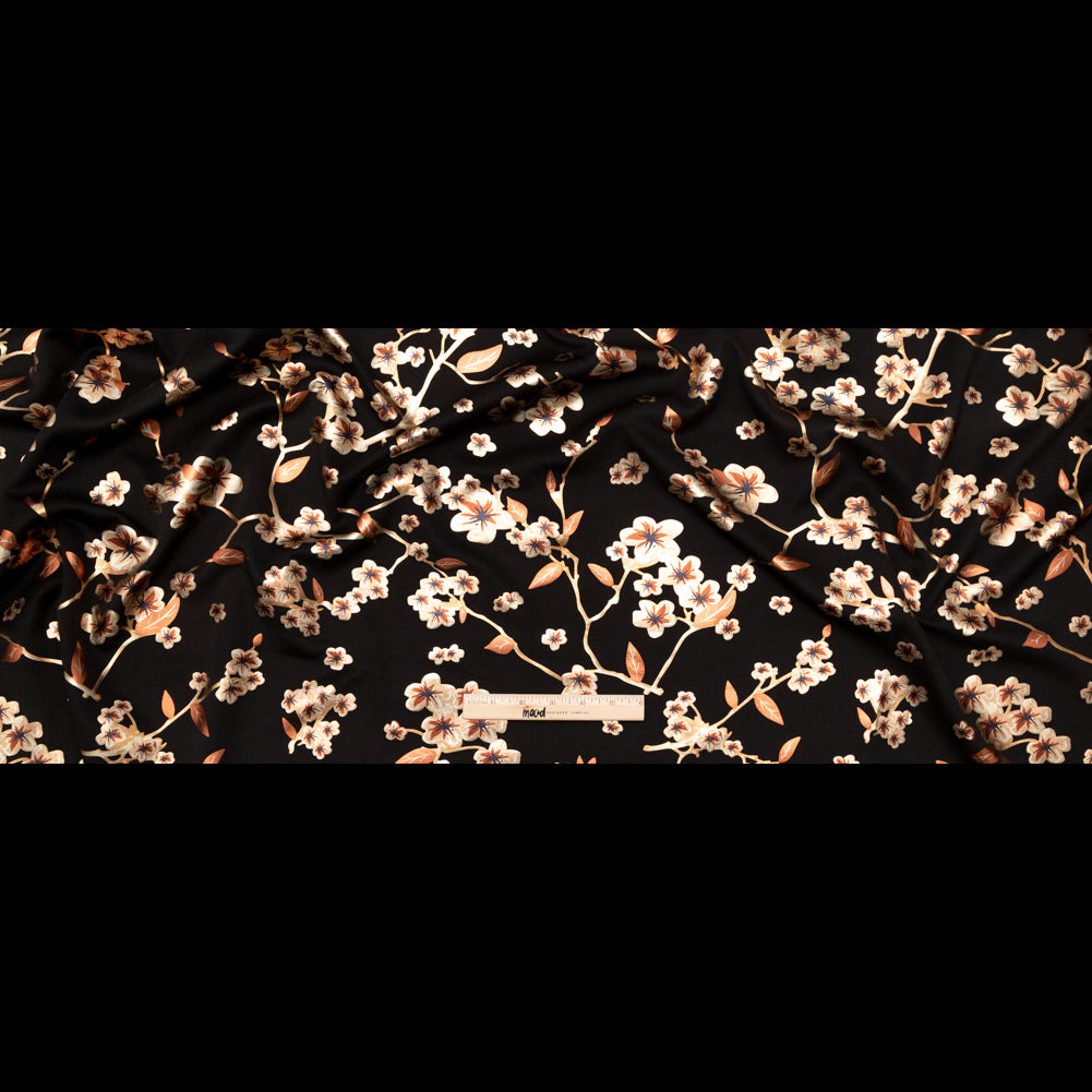 Black Ponte Knit with Rust Floral Foil Design Folded