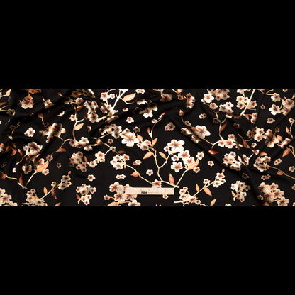 Black Ponte Knit with Rust Floral Foil Design Folded