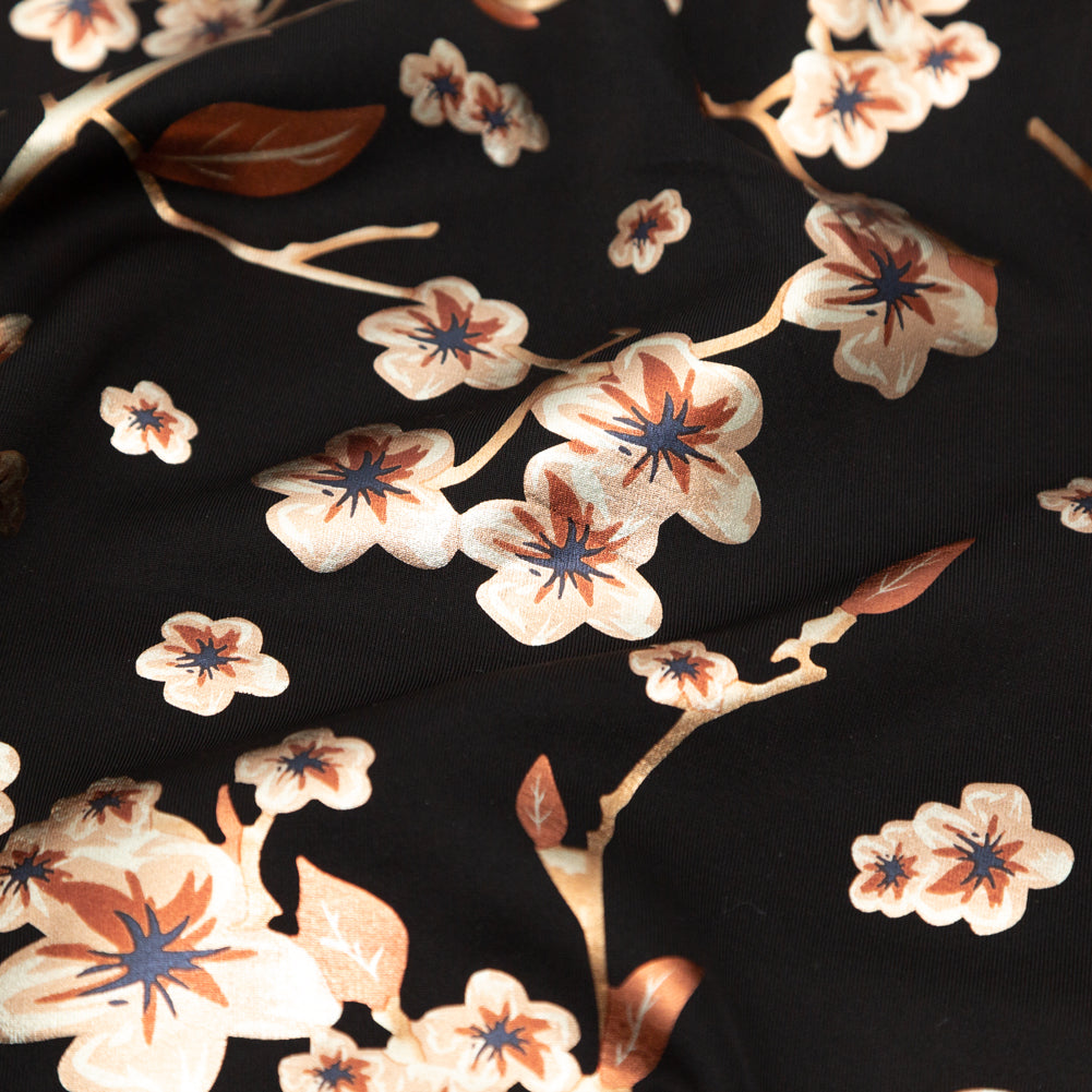 Black Ponte Knit with Rust Floral Foil Design Full