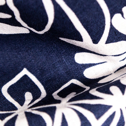 Denim and White Floral Printed Linen Woven Detail