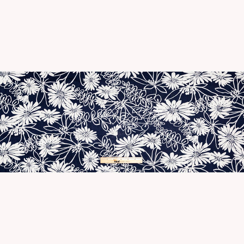 Denim and White Floral Printed Linen Woven Full