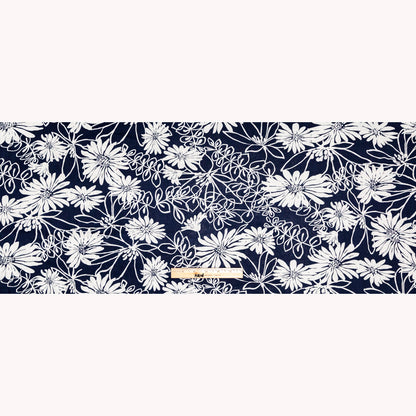 Denim and White Floral Printed Linen Woven Full