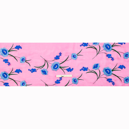 Carolina Herrera Cerise and Metallic Blue Floral Embroidered Silk Organza Full