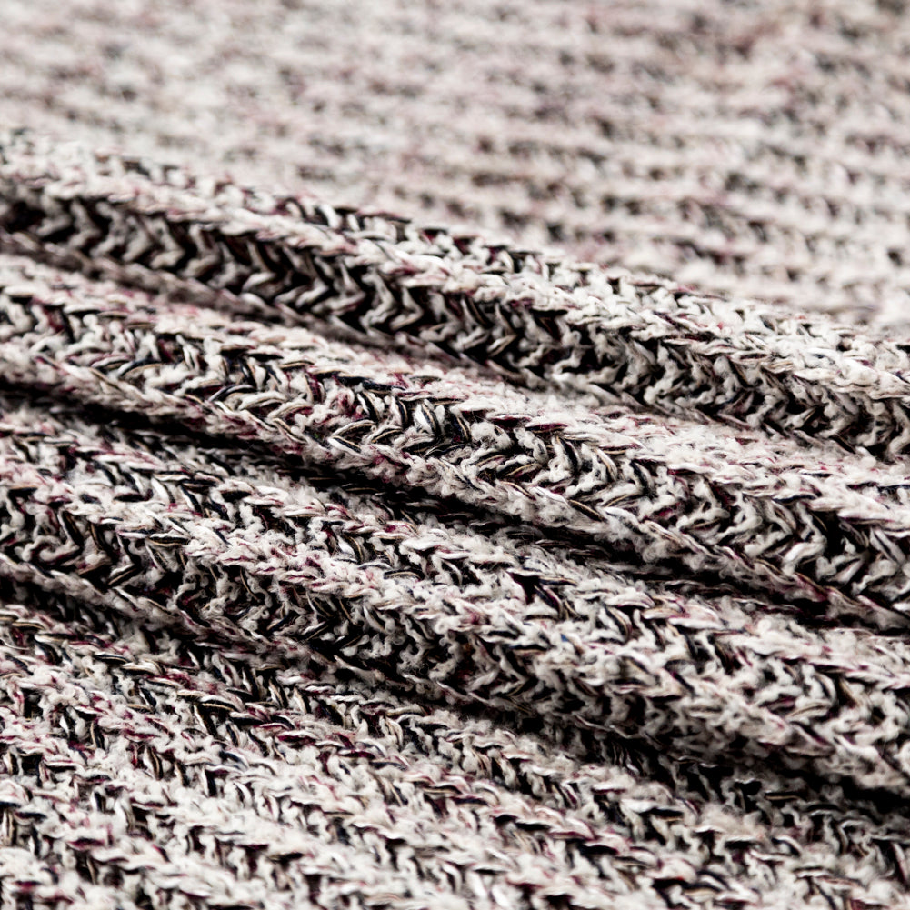 White and Burgundy Chunky Wool Knit Detail