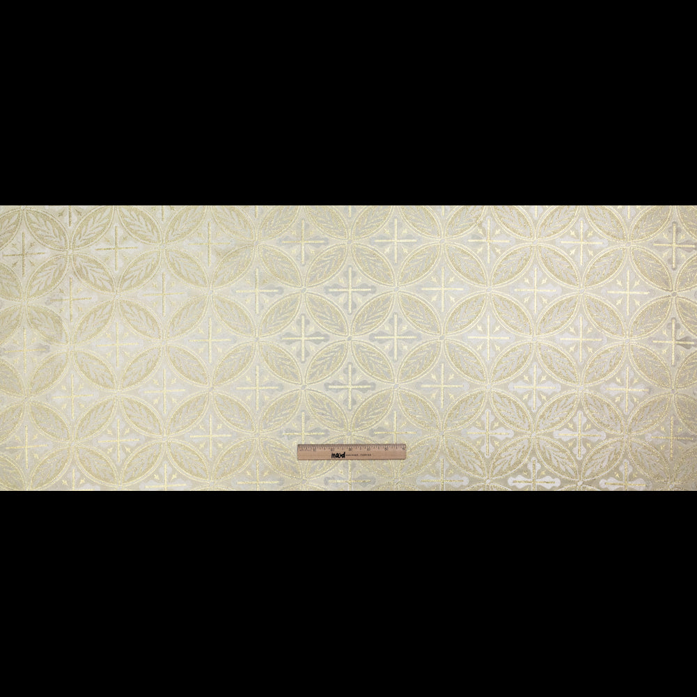 White and Metallic Gold Medallion Jacquard Folded