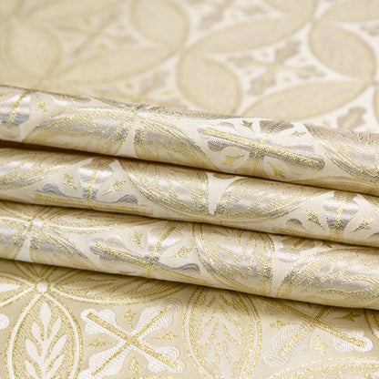 White and Metallic Gold Medallion Jacquard Detail
