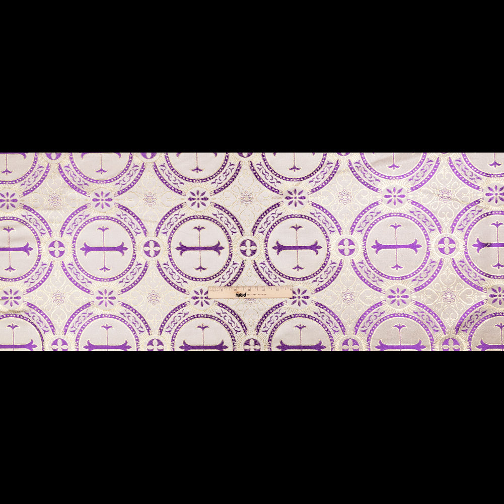 Metallic Gold and Purple Ecclesiastical Medallion Jacquard Folded