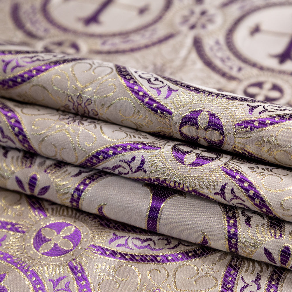 Metallic Gold and Purple Ecclesiastical Medallion Jacquard Detail