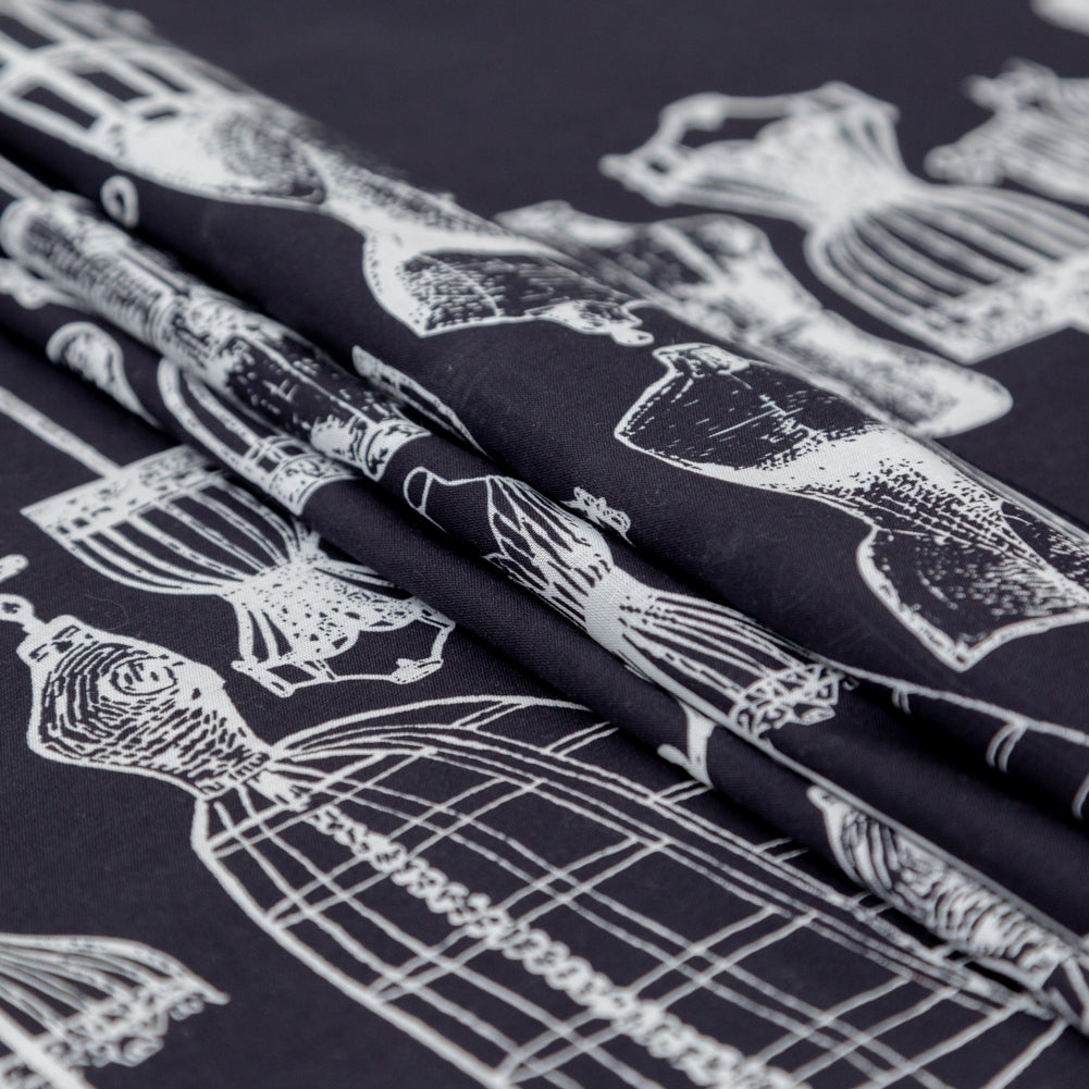 Egyptian Cotton Voile - Midnight Navy and White Conversational - Vintage Dressforms Print - Mood Exclusive Haberdashery Collection Detail