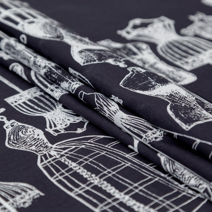 Egyptian Cotton Voile - Midnight Navy and White Conversational - Vintage Dressforms Print - Mood Exclusive Haberdashery Collection Detail