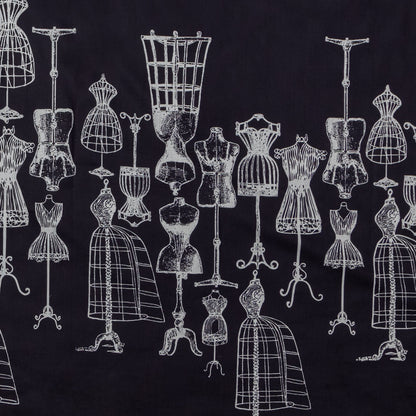 Egyptian Cotton Voile - Midnight Navy and White Conversational - Vintage Dressforms Print - Mood Exclusive Haberdashery Collection