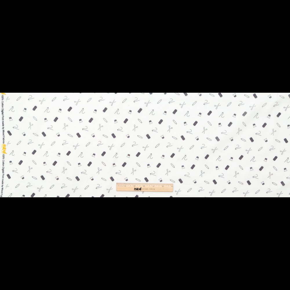 Egyptian Cotton Voile - White and Black Sewing Kit - Small Supplies Print - Mood Exclusive Haberdashery Collection Folded