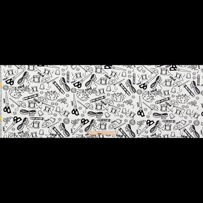 Stretch Carbon Brush Twill - White and Black Sewing Supplies - Sewing Knick Knacks Print - Mood Exclusive Haberdashery Collection Folded