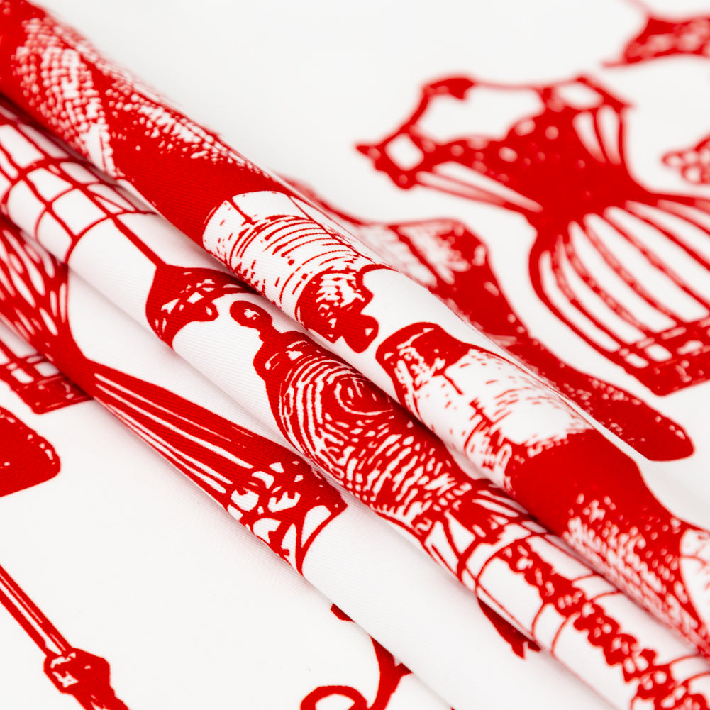 Mood Exclusive White and Red Vintage Dressforms Stretch Carbon Brush Twill Detail