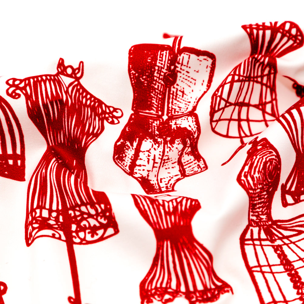 Mood Exclusive White and Red Vintage Dressforms Stretch Carbon Brush Twill Full