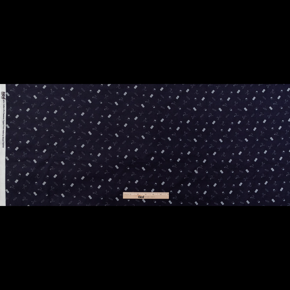 Stretch Carbon Brush Twill - Midnight Navy and White Sewing Kit - Small Supplies Print - Mood Exclusive Haberdashery Collection Folded