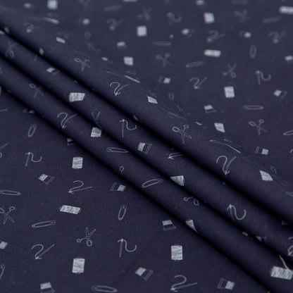 Stretch Carbon Brush Twill - Midnight Navy and White Sewing Kit - Small Supplies Print - Mood Exclusive Haberdashery Collection Detail