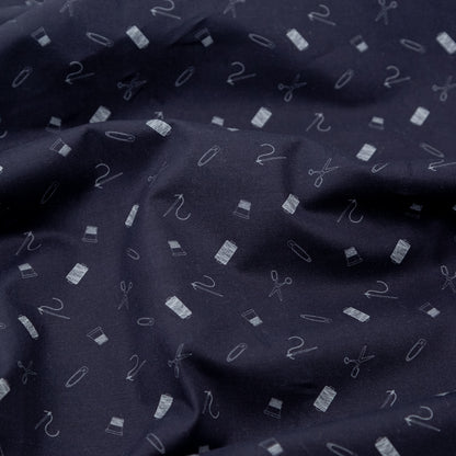 Stretch Carbon Brush Twill - Midnight Navy and White Sewing Kit - Small Supplies Print - Mood Exclusive Haberdashery Collection Full