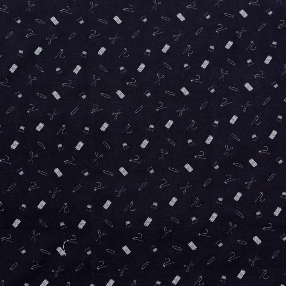 Stretch Carbon Brush Twill - Midnight Navy and White Sewing Kit - Small Supplies Print - Mood Exclusive Haberdashery Collection