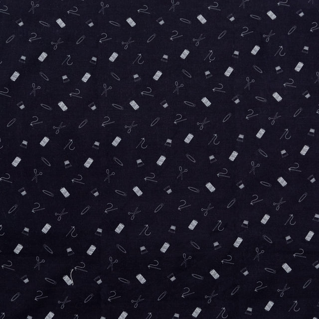 Stretch Carbon Brush Twill - Midnight Navy and White Sewing Kit - Small Supplies Print - Mood Exclusive Haberdashery Collection