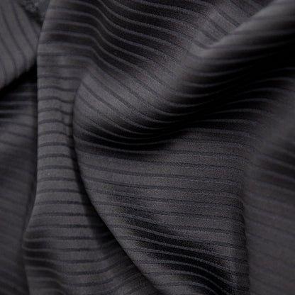 Italian Black Striped Satin-Faced Crepe Detail