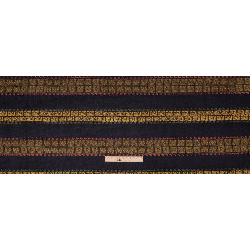 Mustard and Black Paisley and Square Striped Silk Chiffon Full