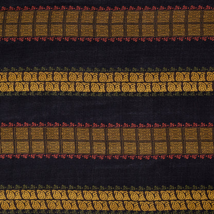 Mustard and Black Paisley and Square Striped Silk Chiffon