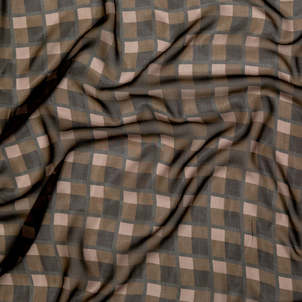 Green Squares Printed Silk Chiffon