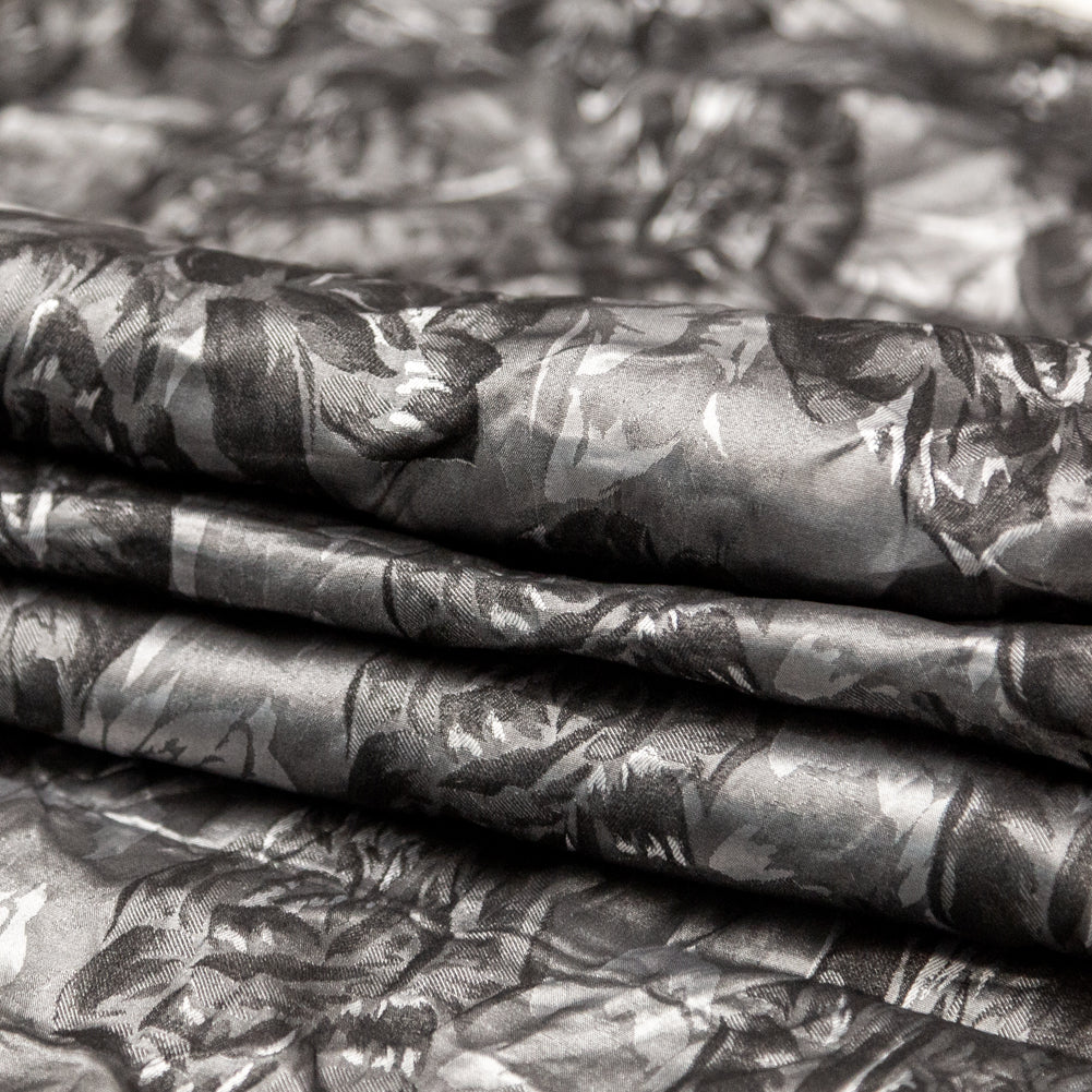 Gray and Silver Floral Wrinkled Jacquard Folded