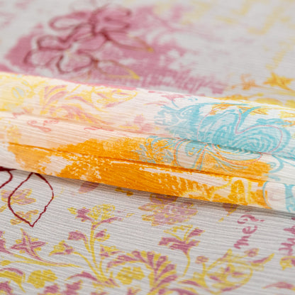 Orange, Pink and Blue Floral Crinkled Silk Chiffon Folded