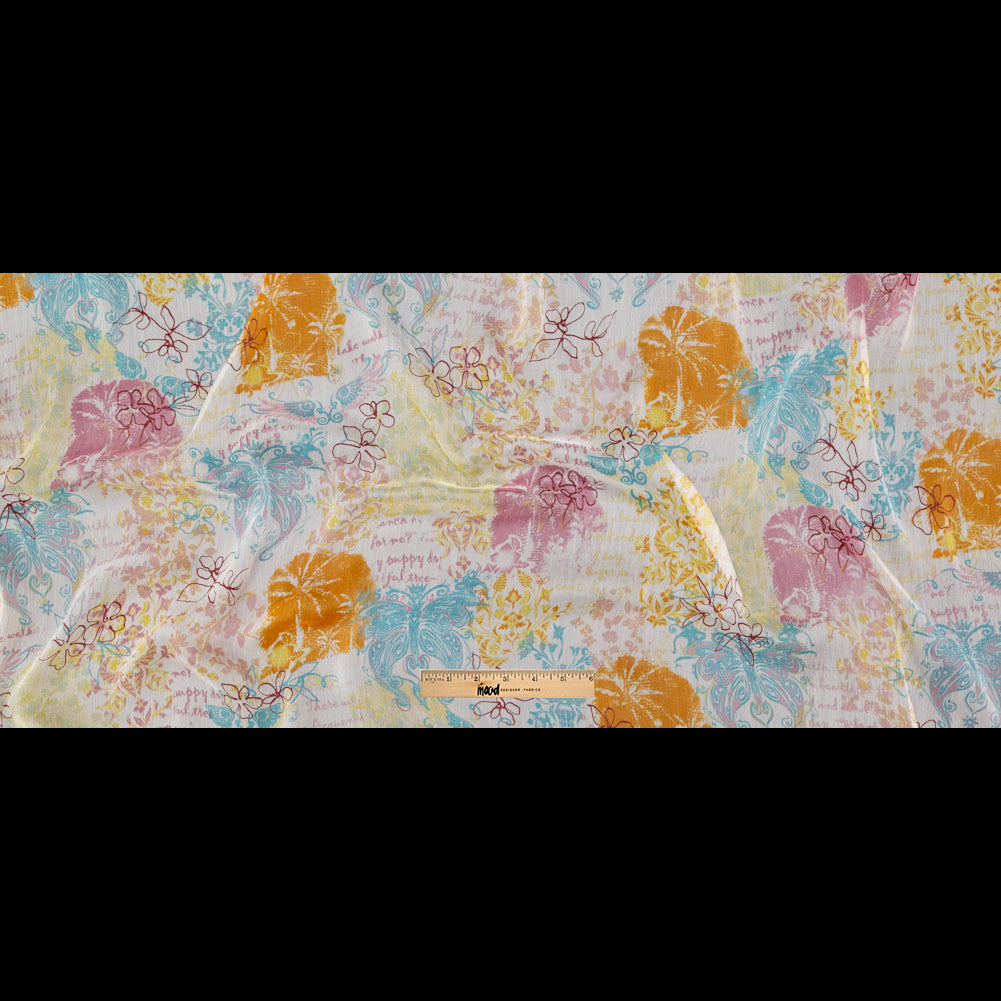 Orange, Pink and Blue Floral Crinkled Silk Chiffon Full