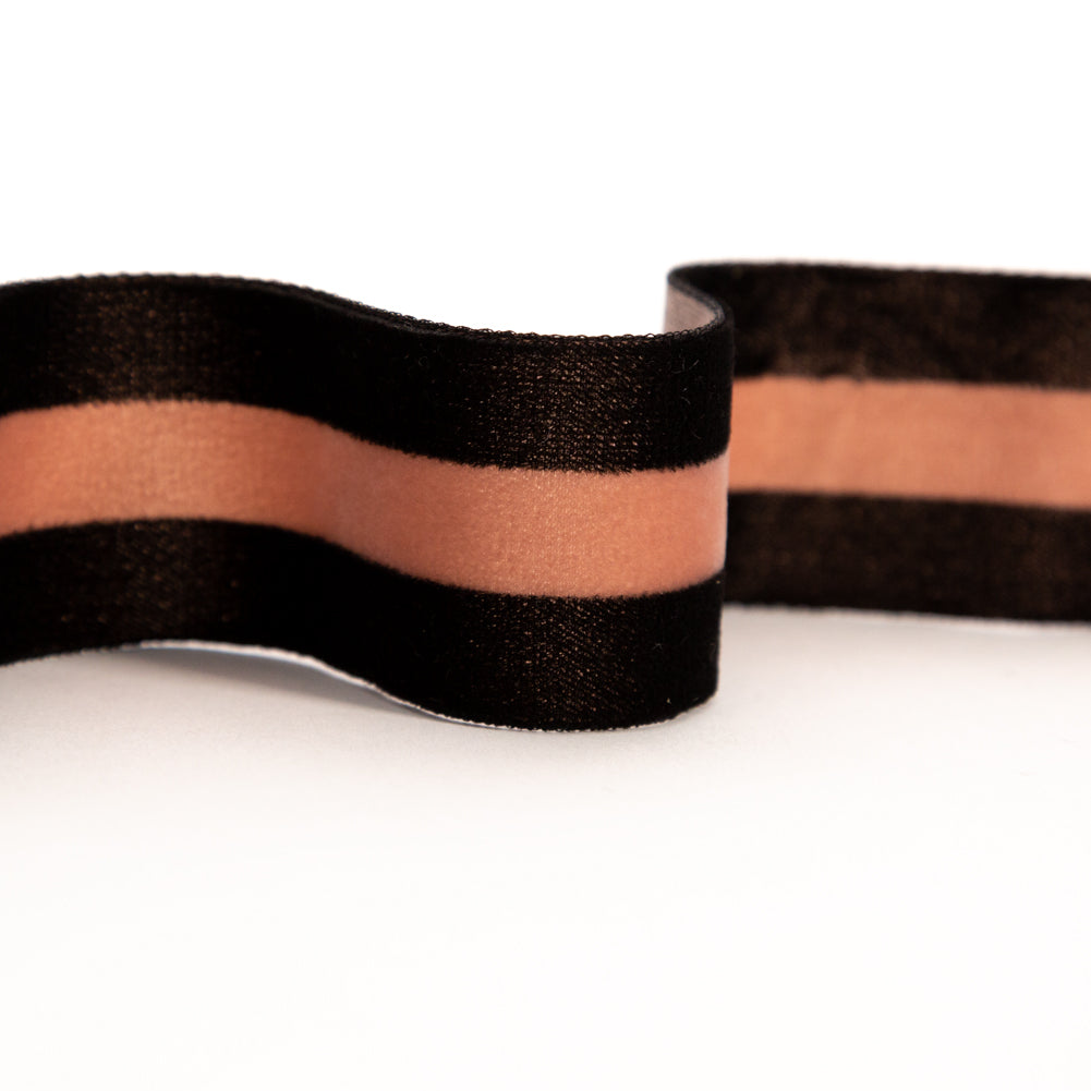 Italian Black and Dusty Rose Striped Velvet Ribbon - 1.5" Detail